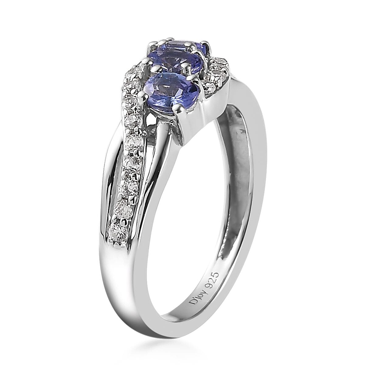 AAA Tanzanite and Natural White Zircon Ring in Platinum Over Sterling Silver (Size 10.0) 0.90 ctw image number 3