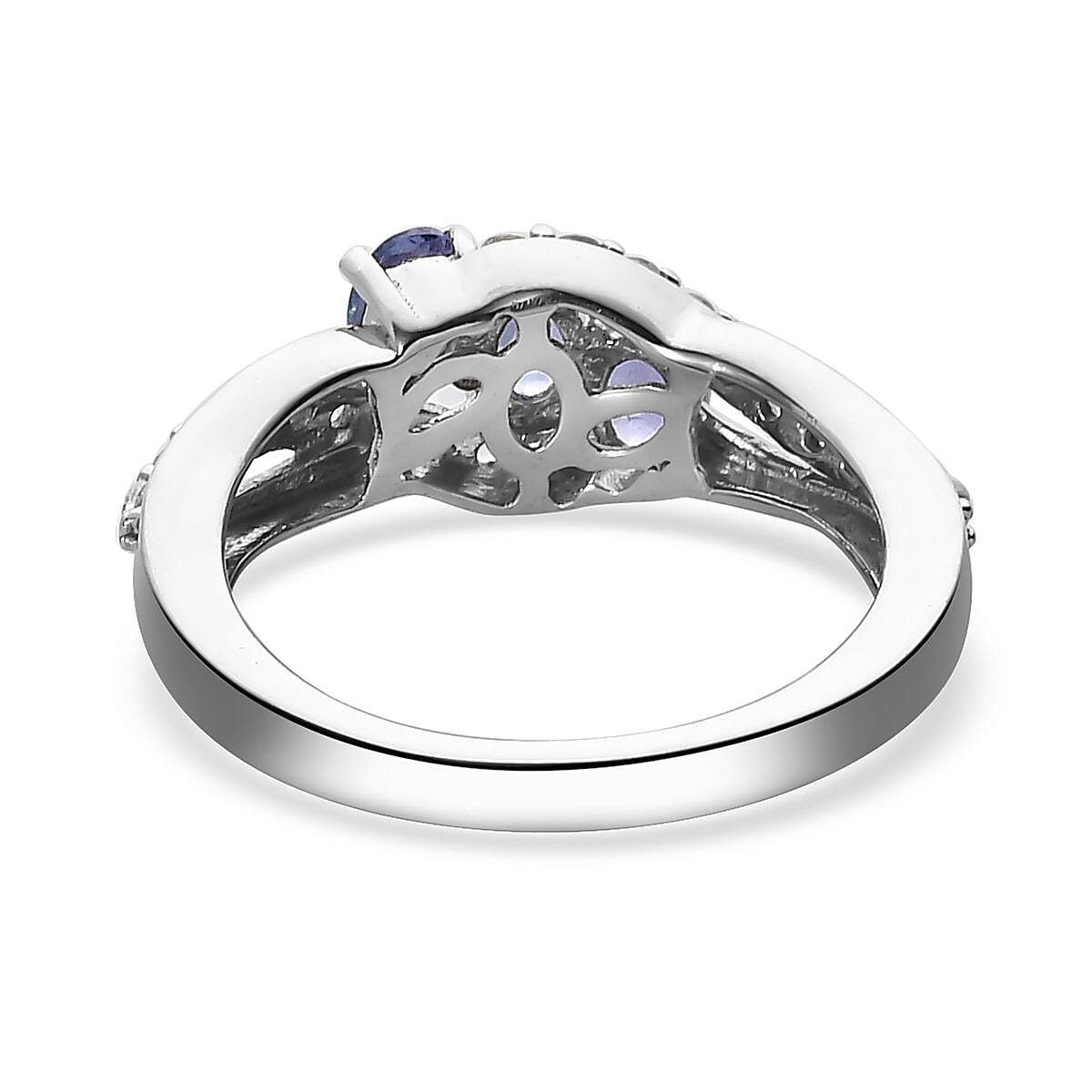 AAA Tanzanite and Natural White Zircon Ring in Platinum Over Sterling Silver (Size 10.0) 0.90 ctw image number 4
