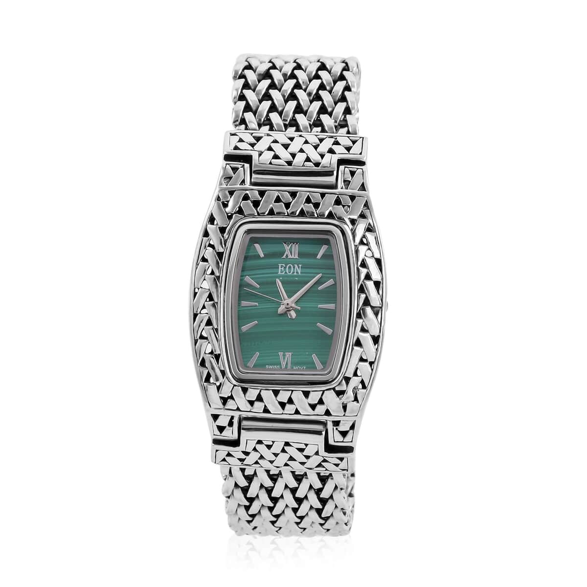 Eon 1962 Swiss Movement Malachite Bracelet Watch in Sterling Silver (8.00 In) (25.5x20.5mm) image number 0