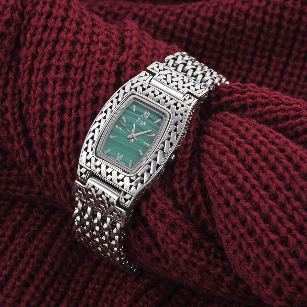 Eon 1962 Swiss Movement Malachite Bracelet Watch in Sterling Silver (8.00 In) (25.5x20.5mm) image number 1