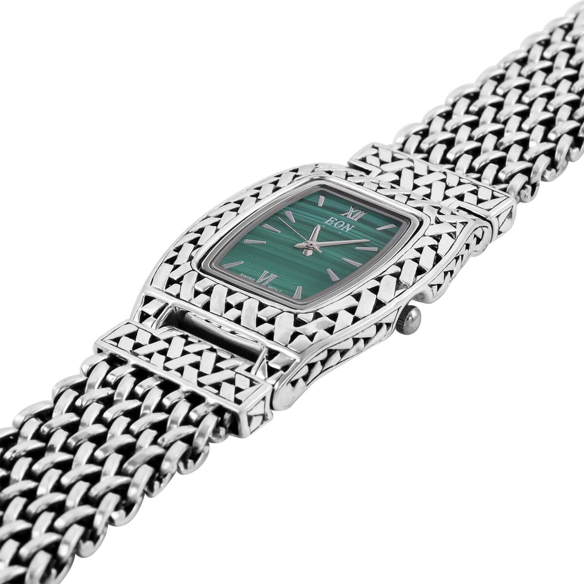 Eon 1962 Swiss Movement Malachite Bracelet Watch in Sterling Silver (8.00 In) (25.5x20.5mm) image number 3