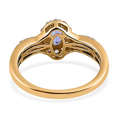 AAA Tanzanite and Natural White Zircon Halo Ring in Vermeil Yellow Gold Over Sterling Silver (Size 10.0) 0.90 ctw