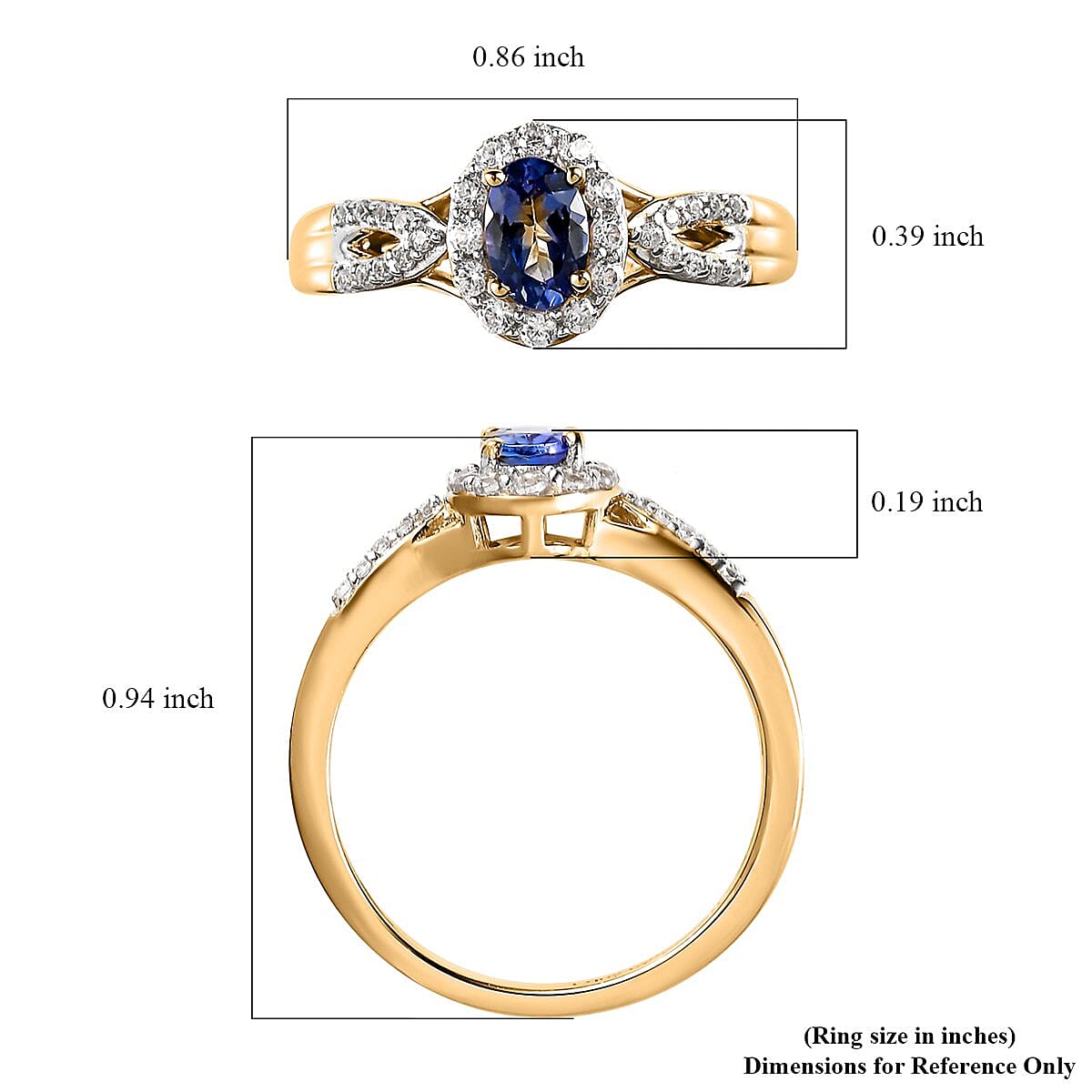 AAA Tanzanite and Natural White Zircon Halo Ring in Vermeil Yellow Gold Over Sterling Silver (Size 10.0) 0.90 ctw