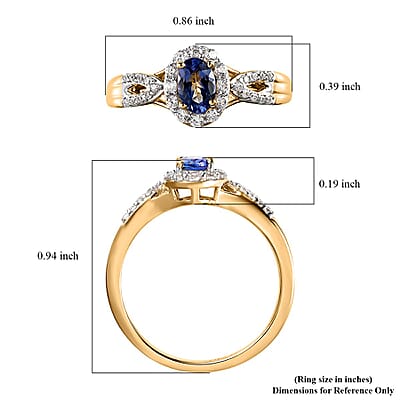 AAA Tanzanite and Natural White Zircon Halo Ring in Vermeil Yellow Gold Over Sterling Silver (Size 10.0) 0.90 ctw