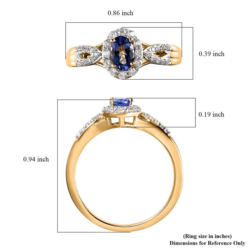 AAA Tanzanite and Natural White Zircon Halo Ring in Vermeil Yellow Gold Over Sterling Silver (Size 10.0) 0.90 ctw