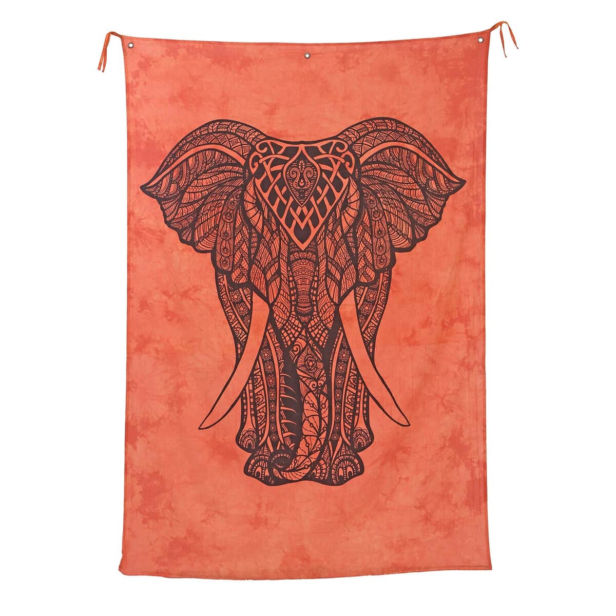 7272337-"100% Cotton Screen Printed Tie Dye Tapestry Wall Hanging Design: Elephant Color: Orange Size: 82x52 inches" image number 0