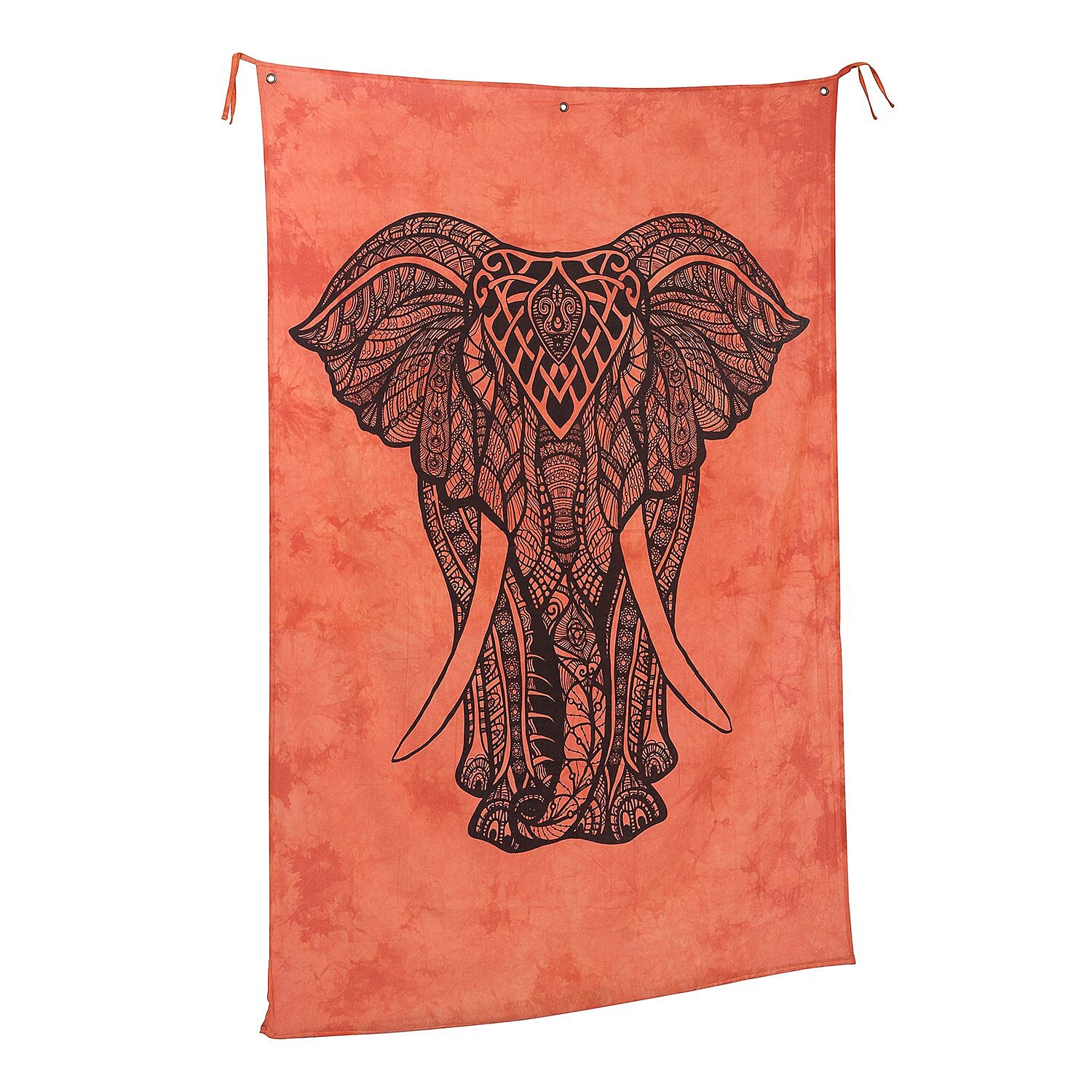 Orange Cotton Elephant Screen Printed Tie Dye Tapestry Wall Hanging