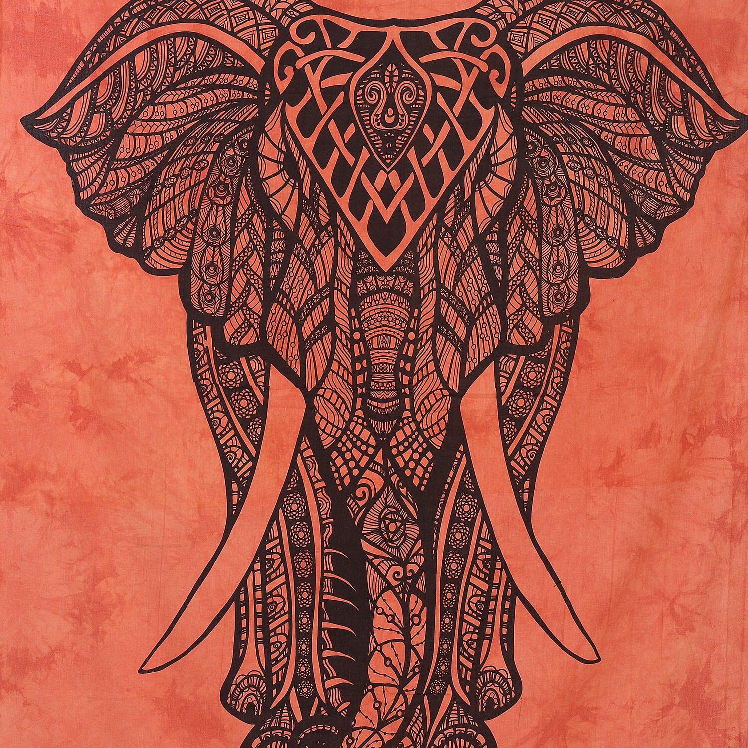 Orange Cotton Elephant Screen Printed Tie Dye Tapestry Wall Hanging