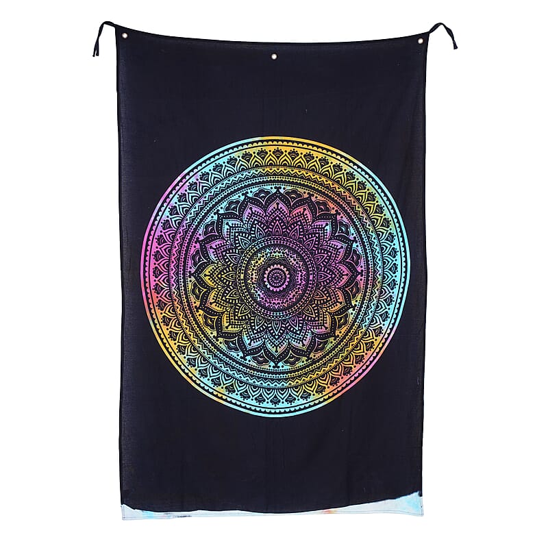 Multi Color Mandala Screen Printed Cotton Tie Dye Tapestry Wall Hanging