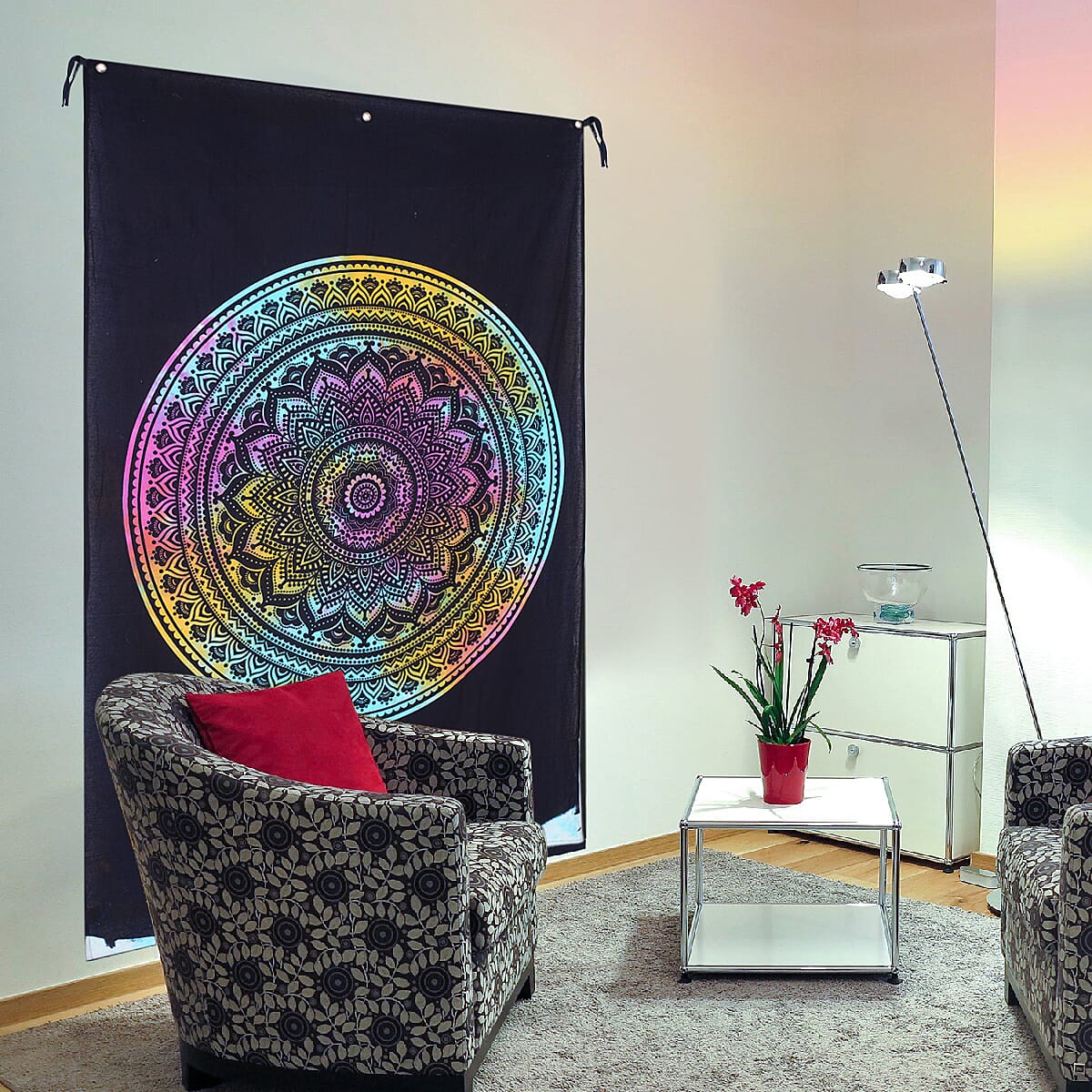 Multi Color Mandala Screen Printed Cotton Tie Dye Tapestry Wall Hanging image number 1