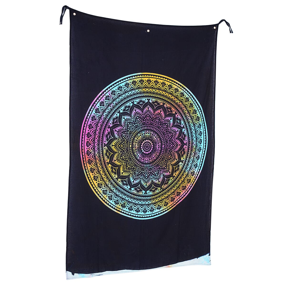 Multi Color Mandala Screen Printed Cotton Tie Dye Tapestry Wall Hanging image number 2