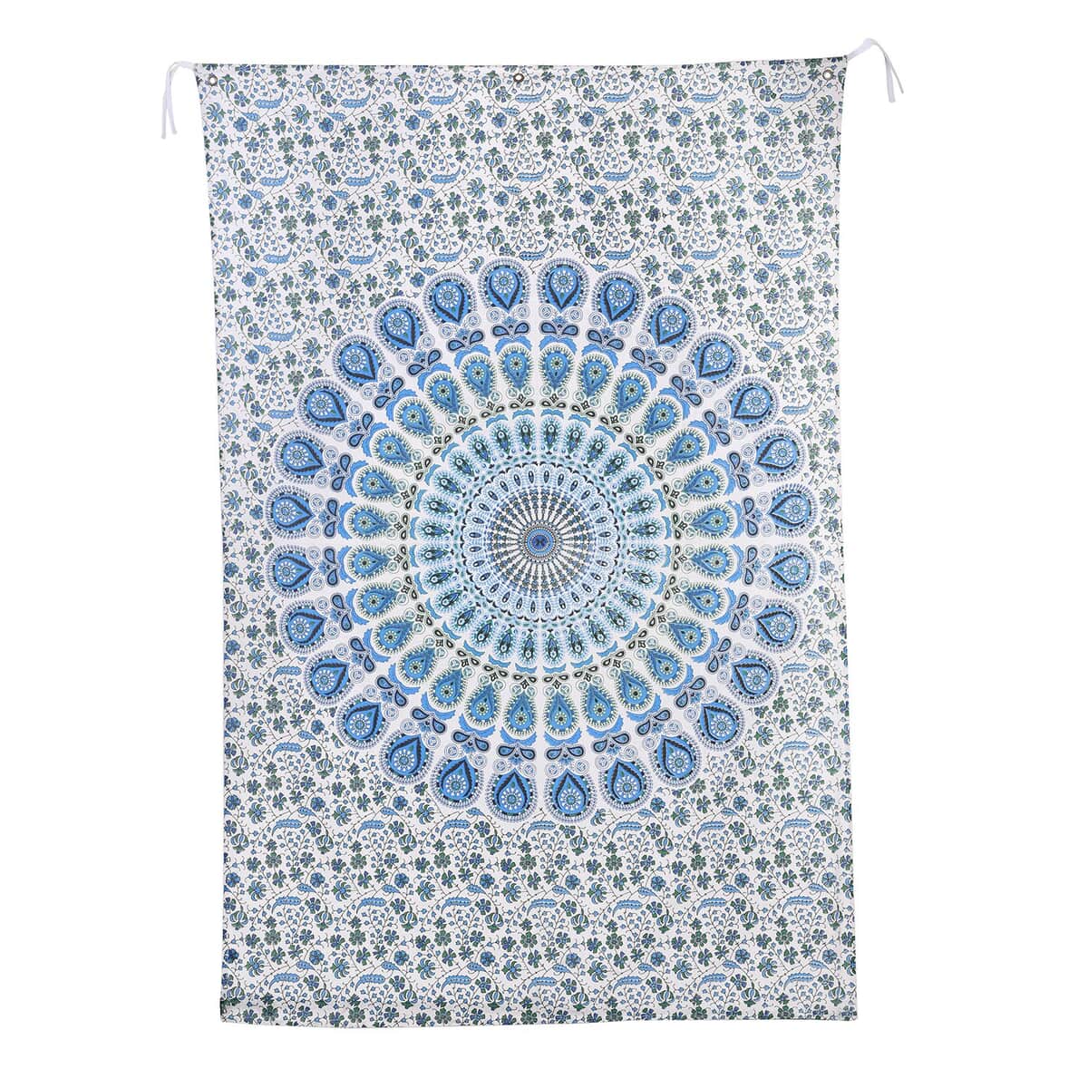Blue Cotton Mandala Screen Printed Tie Dye Tapestry Wall Hanging image number 0