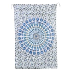 Blue Cotton Mandala Screen Printed Tie Dye Tapestry Wall Hanging