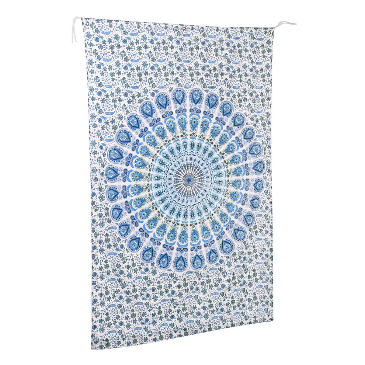 Blue Cotton Mandala Screen Printed Tie Dye Tapestry Wall Hanging image number 2