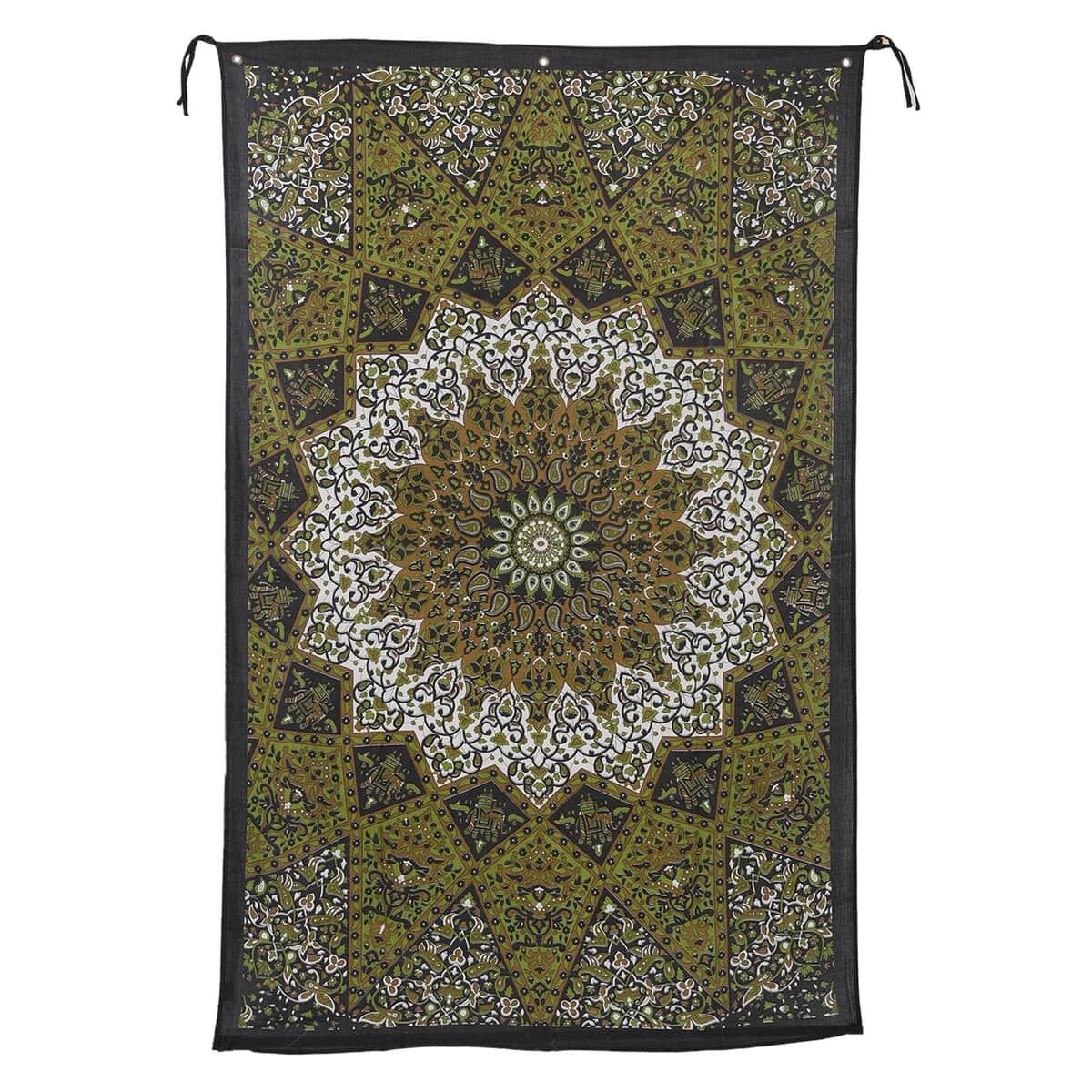 Green Cotton Chakra Screen Printed Tie Dye Tapestry Wall Hanging image number 0