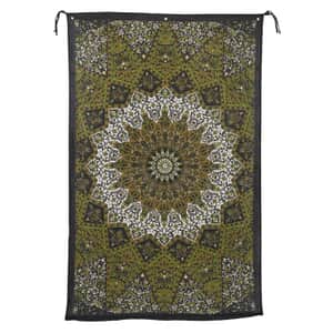 Green Cotton Chakra Screen Printed Tie Dye Tapestry Wall Hanging