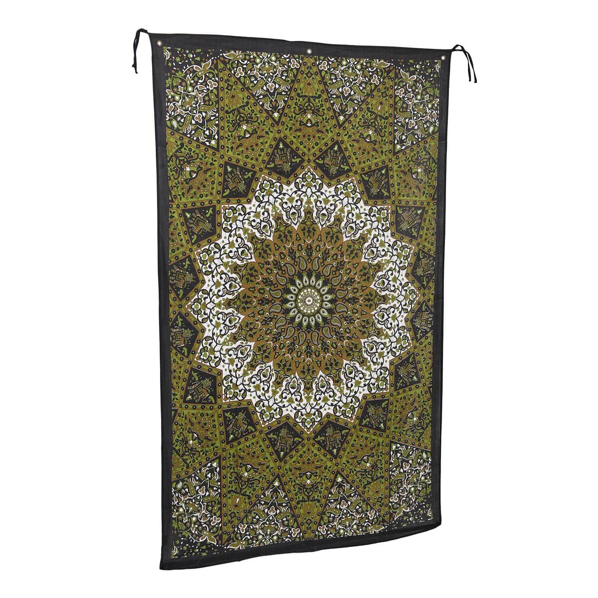 Green Cotton Chakra Screen Printed Tie Dye Tapestry Wall Hanging image number 2