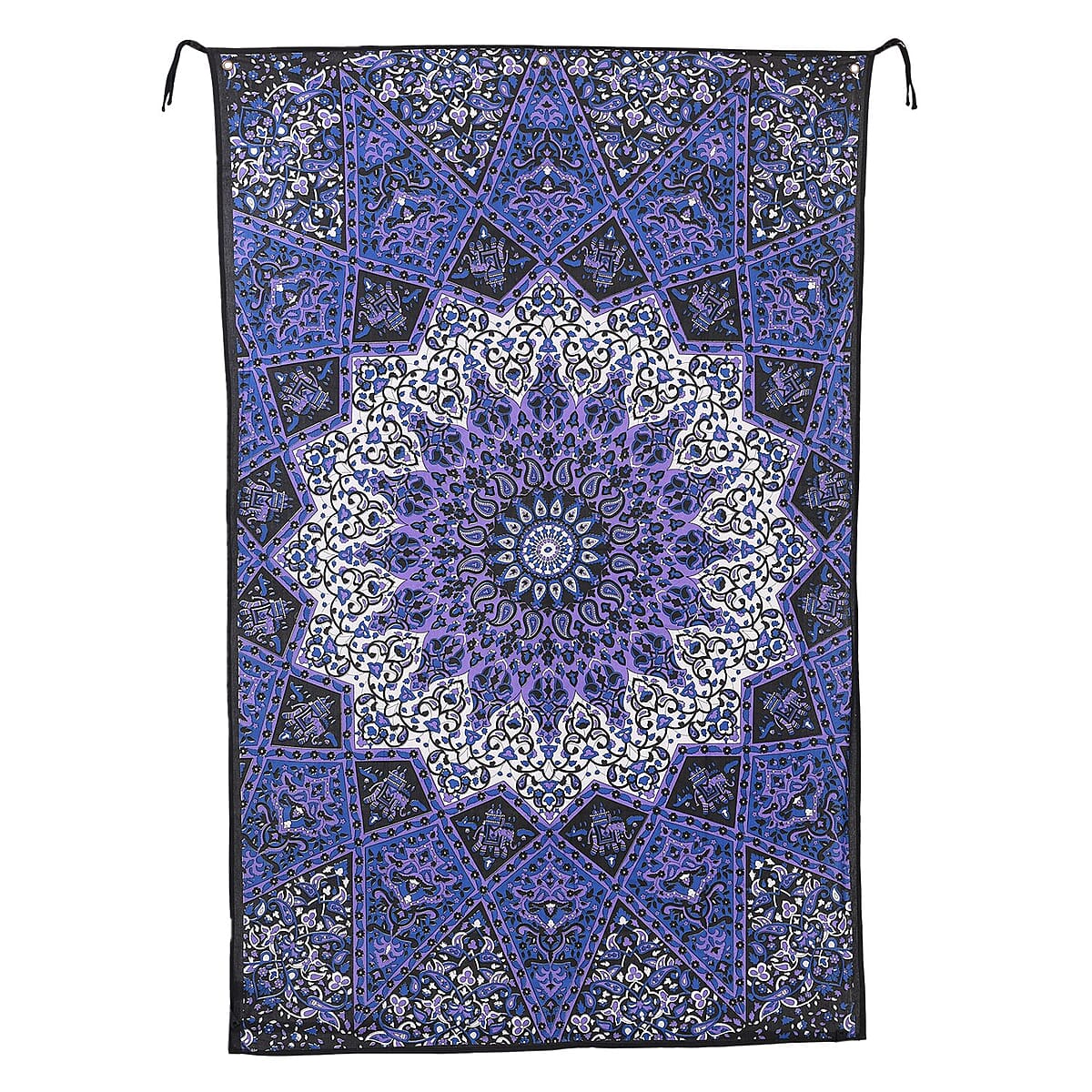 Blue Cotton Chakra Screen Printed Tie Dye Tapestry Wall Hanging image number 0