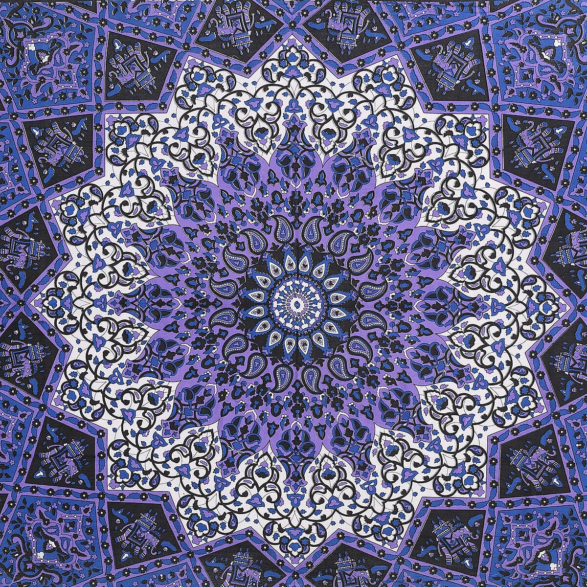 Blue Cotton Chakra Screen Printed Tie Dye Tapestry Wall Hanging image number 3