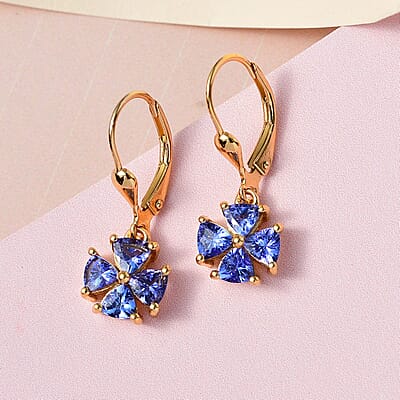 AAA Tanzanite Lever Back Earrings in Vermeil Yellow Gold Over Sterling Silver 3.00 ctw