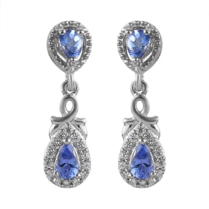 AAA Tanzanite and White Zircon 1.10 ctw Earrings in Platinum Over Sterling Silver