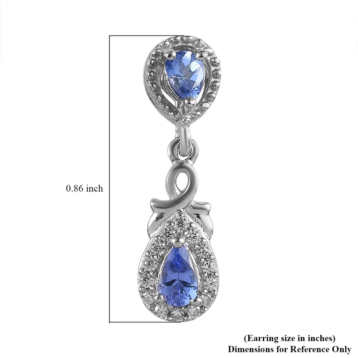 AAA Tanzanite and White Zircon 1.10 ctw Earrings in Platinum Over Sterling Silver image number 4