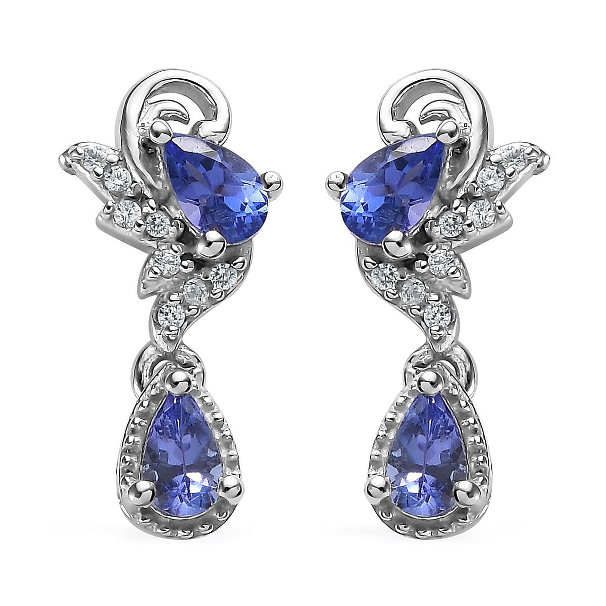 AAA Tanzanite and White Zircon 1.10 ctw Earrings