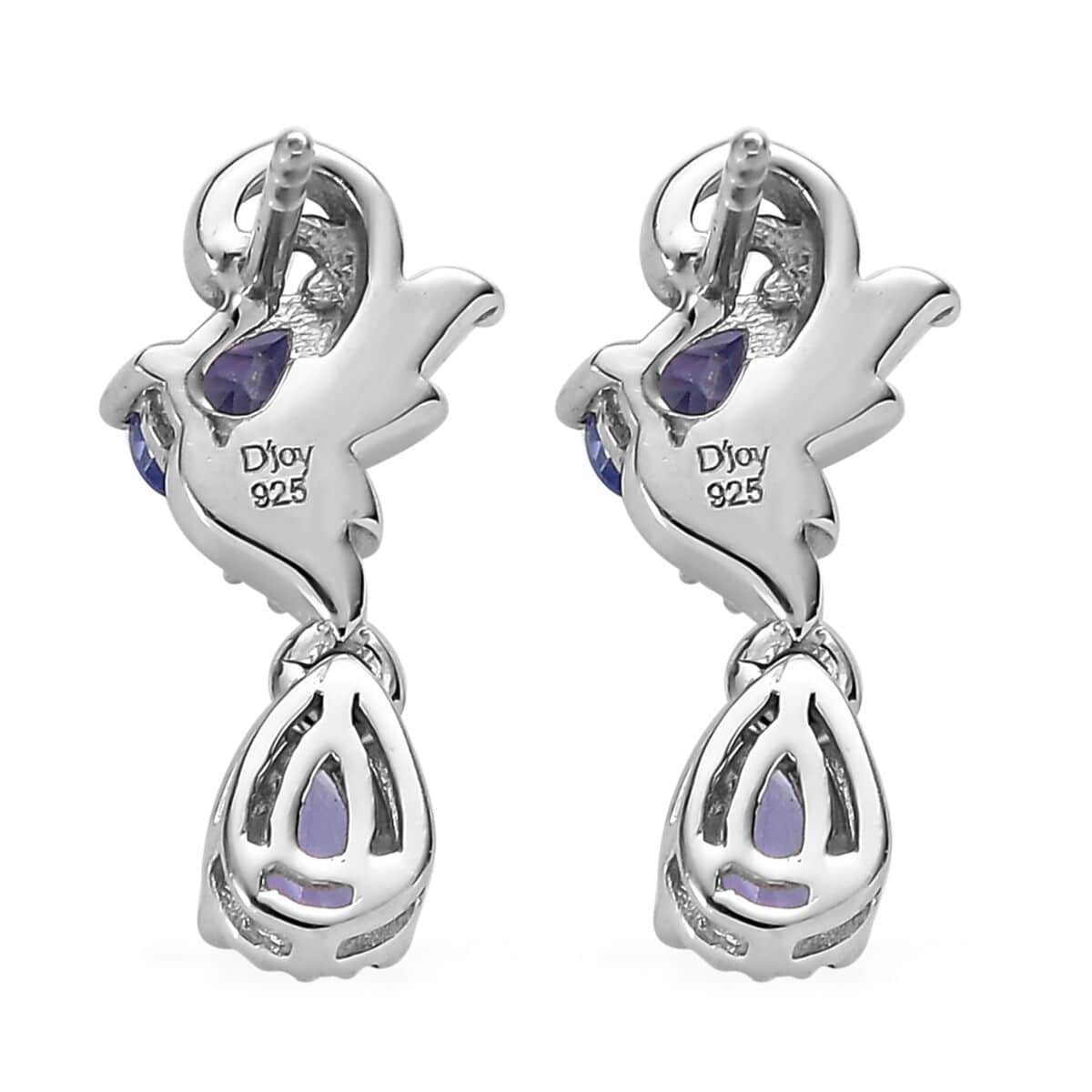 AAA Tanzanite and White Zircon 1.10 ctw Earrings in Platinum Over Sterling Silver image number 3