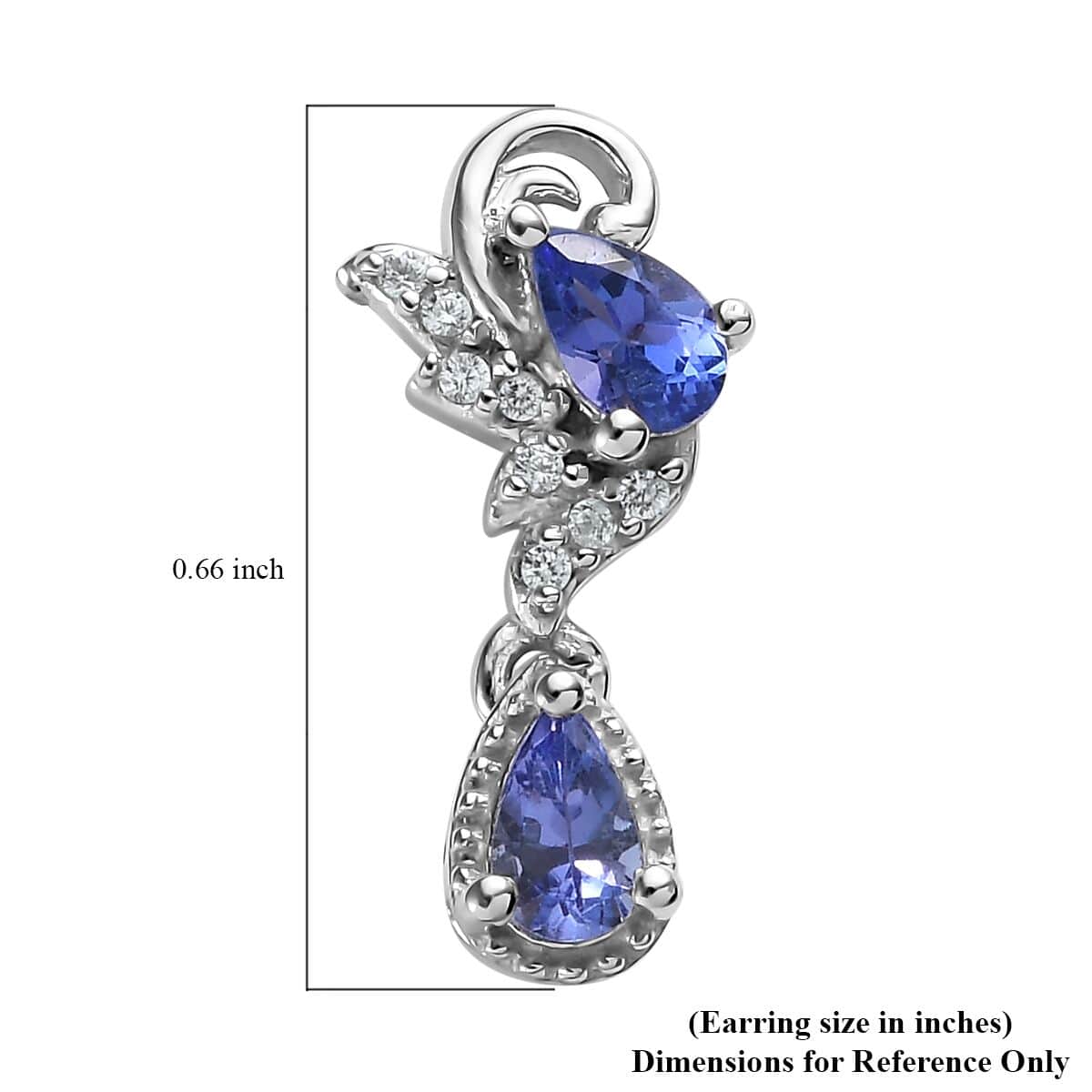 AAA Tanzanite and White Zircon 1.10 ctw Earrings in Platinum Over Sterling Silver image number 4