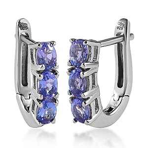 AAA Tanzanite Huggie Hoop Earrings in Platinum Over Sterling Silver 1.10 ctw