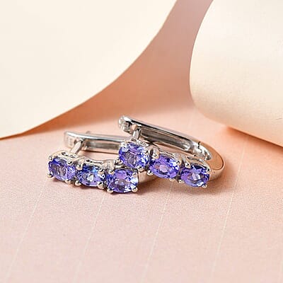AAA Tanzanite Huggie Hoop Earrings in Platinum Over Sterling Silver 1.10 ctw