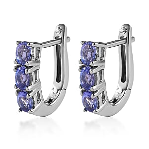 AAA Tanzanite Huggie Hoop Earrings in Platinum Over Sterling Silver 1.10 ctw