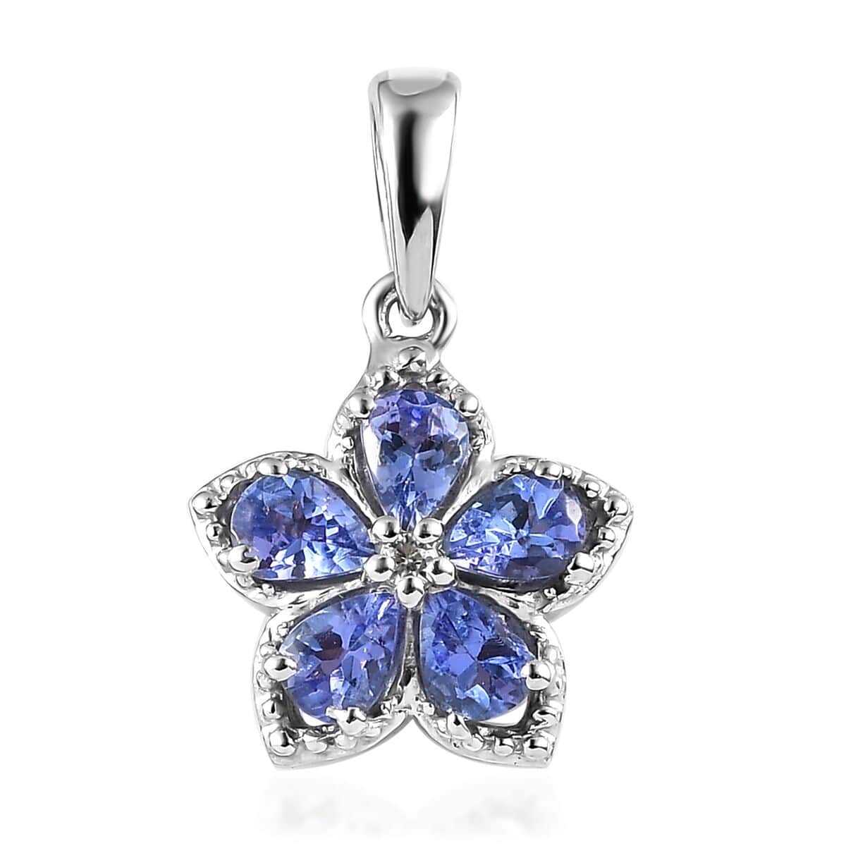 AAA Tanzanite and White Zircon 0.70 ctw Pendant in Platinum Over Sterling Silver image number 0