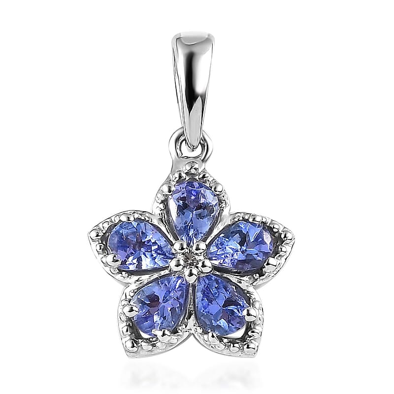 AAA Tanzanite and White Zircon 0.70 ctw Pendant without Chain in Platinum Over Sterling Silver