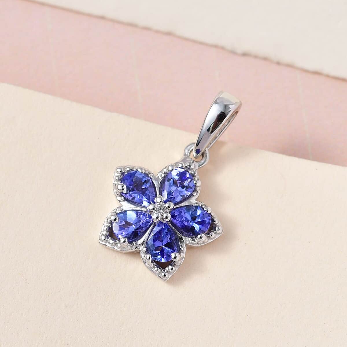 AAA Tanzanite and White Zircon 0.70 ctw Pendant in Platinum Over Sterling Silver image number 1