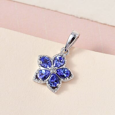 AAA Tanzanite and White Zircon 0.70 ctw Pendant without Chain in Platinum Over Sterling Silver