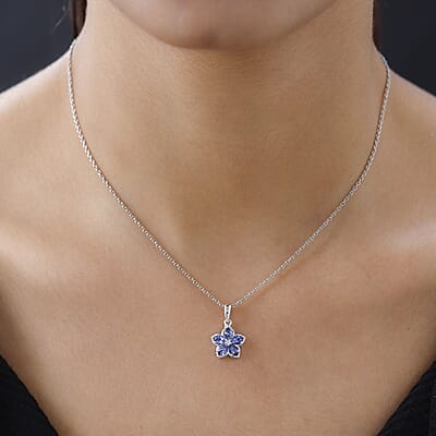 AAA Tanzanite and White Zircon 0.70 ctw Pendant without Chain in Platinum Over Sterling Silver