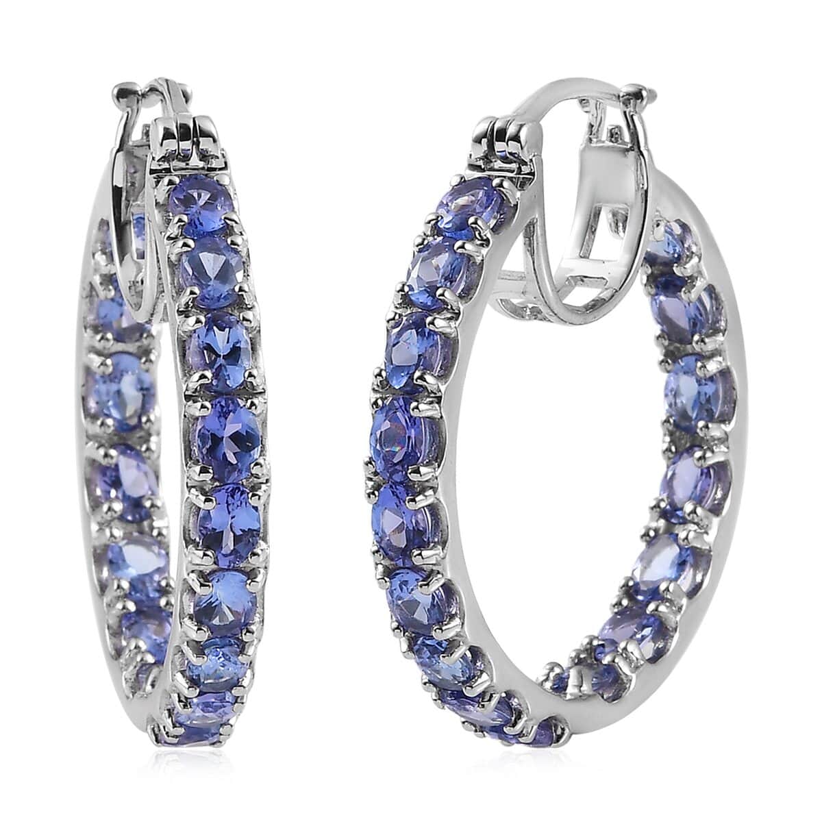 AAA Tanzanite Inside Out Hoop Earrings in Platinum Over Sterling Silver 5.50 ctw image number 0