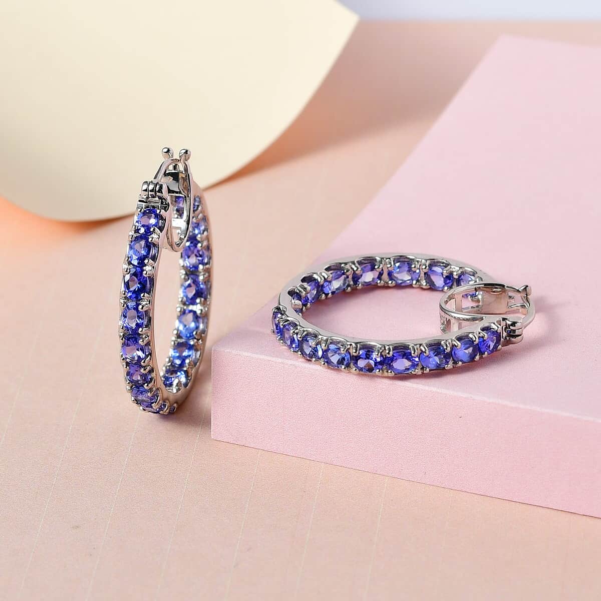 AAA Tanzanite Inside Out Hoop Earrings in Platinum Over Sterling Silver 5.50 ctw image number 1