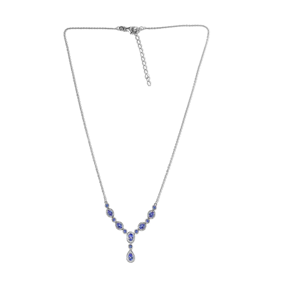 AAA Tanzanite and White Zircon Necklace 18-20 Inches in Platinum Over Sterling Silver 3.35 ctw image number 0