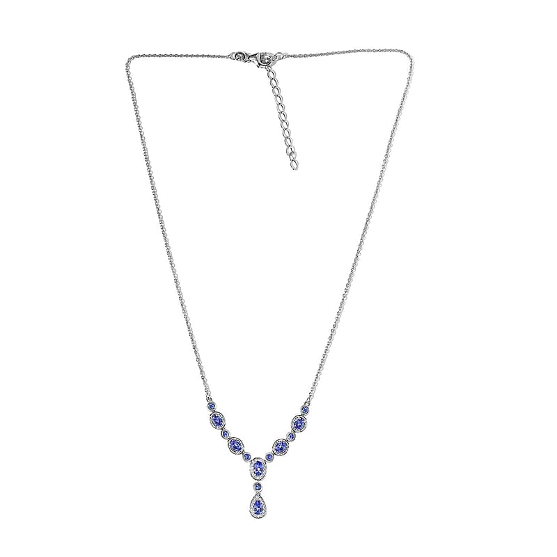 AAA Tanzanite and White Zircon Necklace 18-20 Inches in Platinum Over Sterling Silver 3.35 ctw