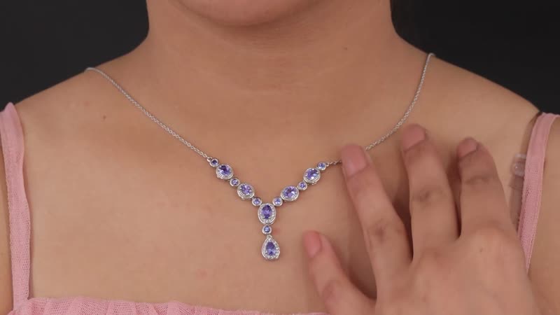 AAA Tanzanite and White Zircon Necklace 18-20 Inches in Platinum Over Sterling Silver 3.35 ctw