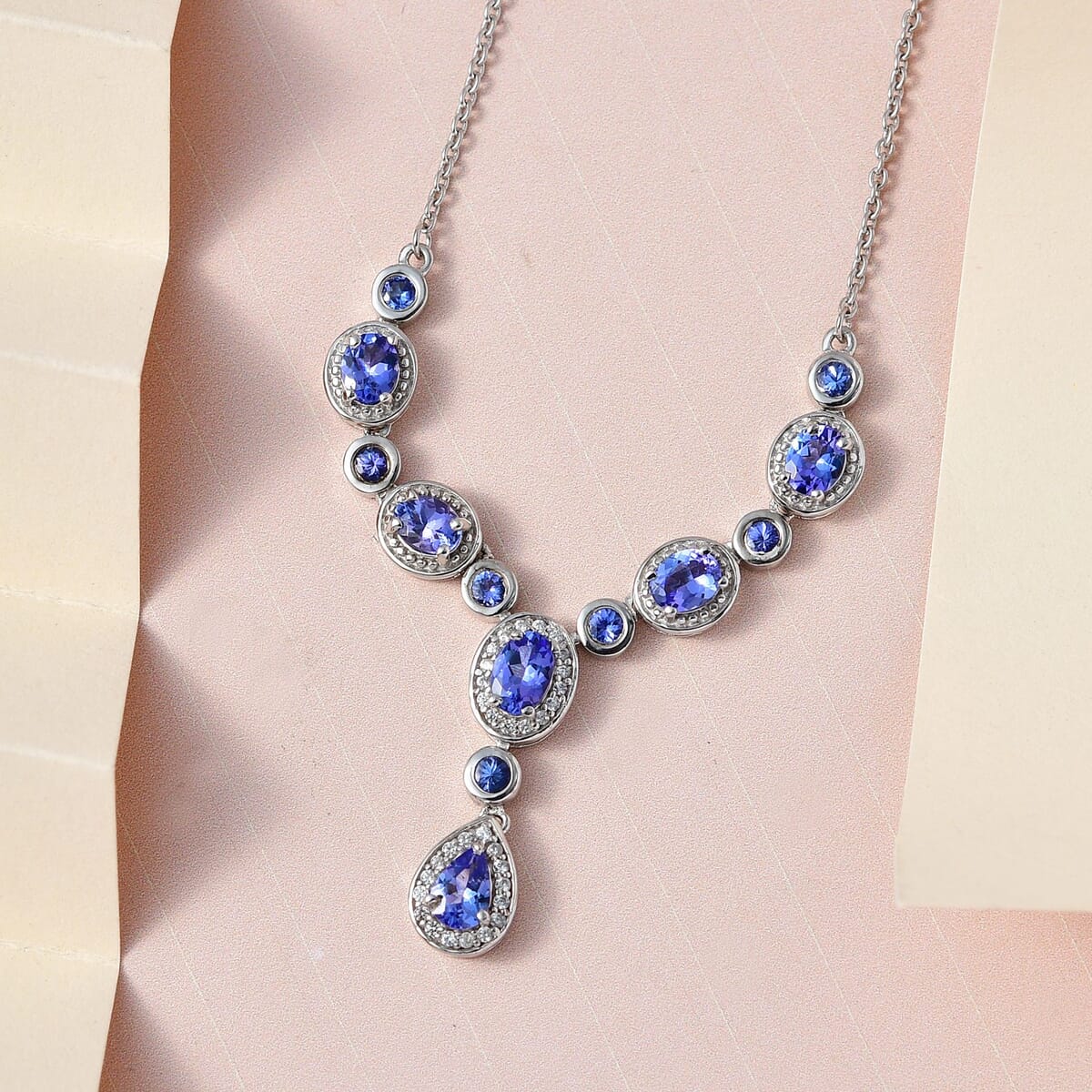 AAA Tanzanite and White Zircon Necklace 18-20 Inches in Platinum Over Sterling Silver 3.35 ctw image number 1