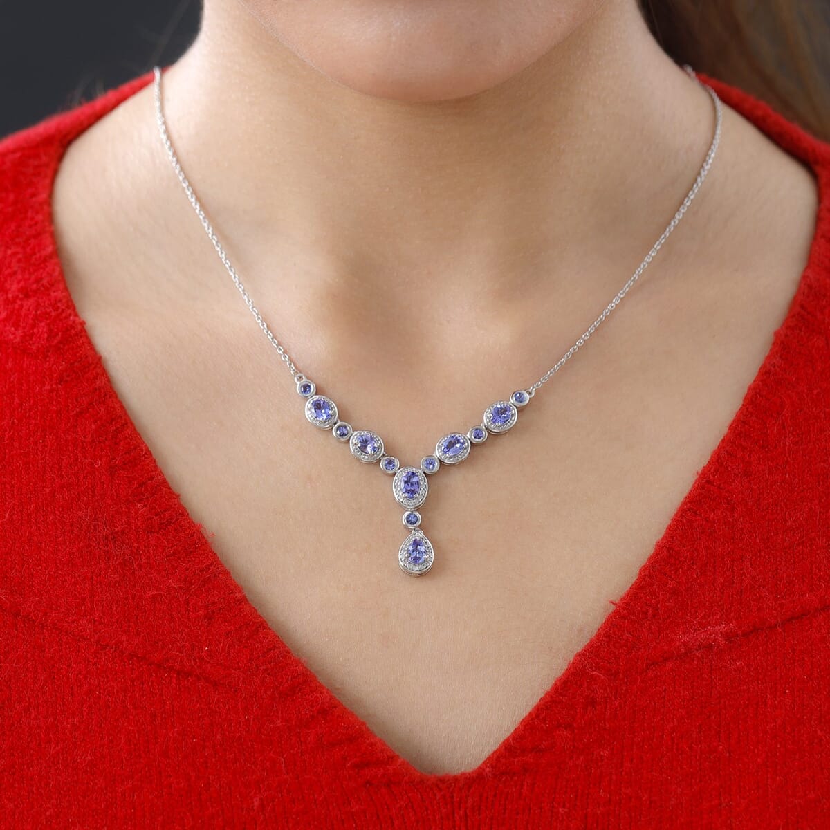 AAA Tanzanite and White Zircon Necklace 18-20 Inches in Platinum Over Sterling Silver 3.35 ctw image number 2