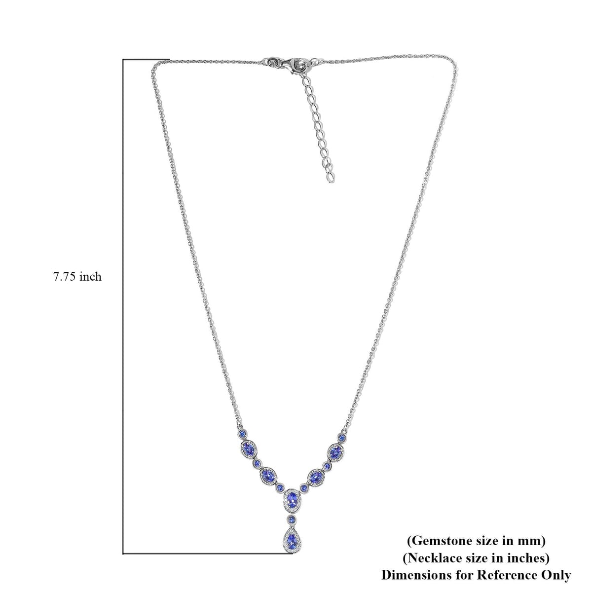 AAA Tanzanite and White Zircon Necklace 18-20 Inches in Platinum Over Sterling Silver 3.35 ctw image number 5