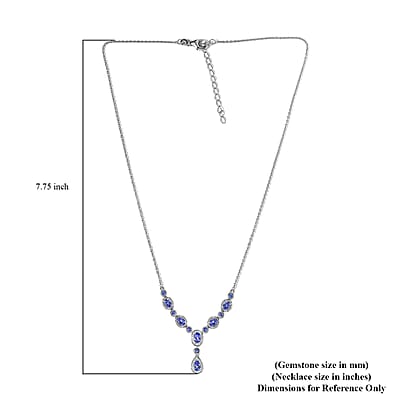 AAA Tanzanite and White Zircon Necklace 18-20 Inches in Platinum Over Sterling Silver 3.35 ctw