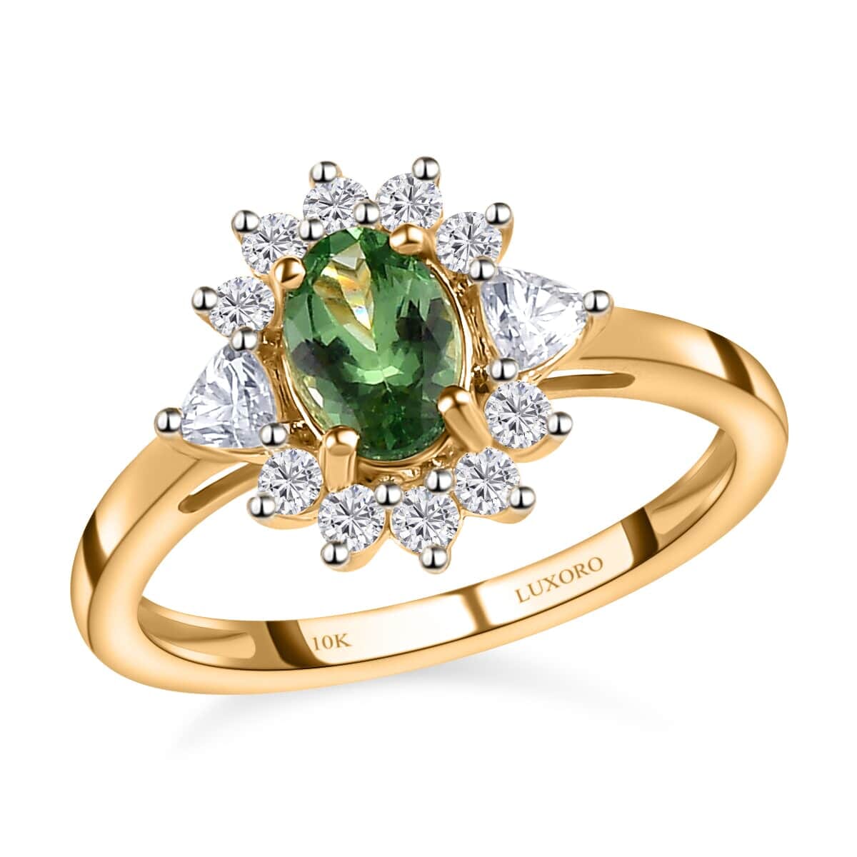 LUXORO 10K Yellow Gold Premium Natural Tsavorite Garnet and Moissanite Sunburst Ring 2.15 Grams 1.25 ctw image number 0