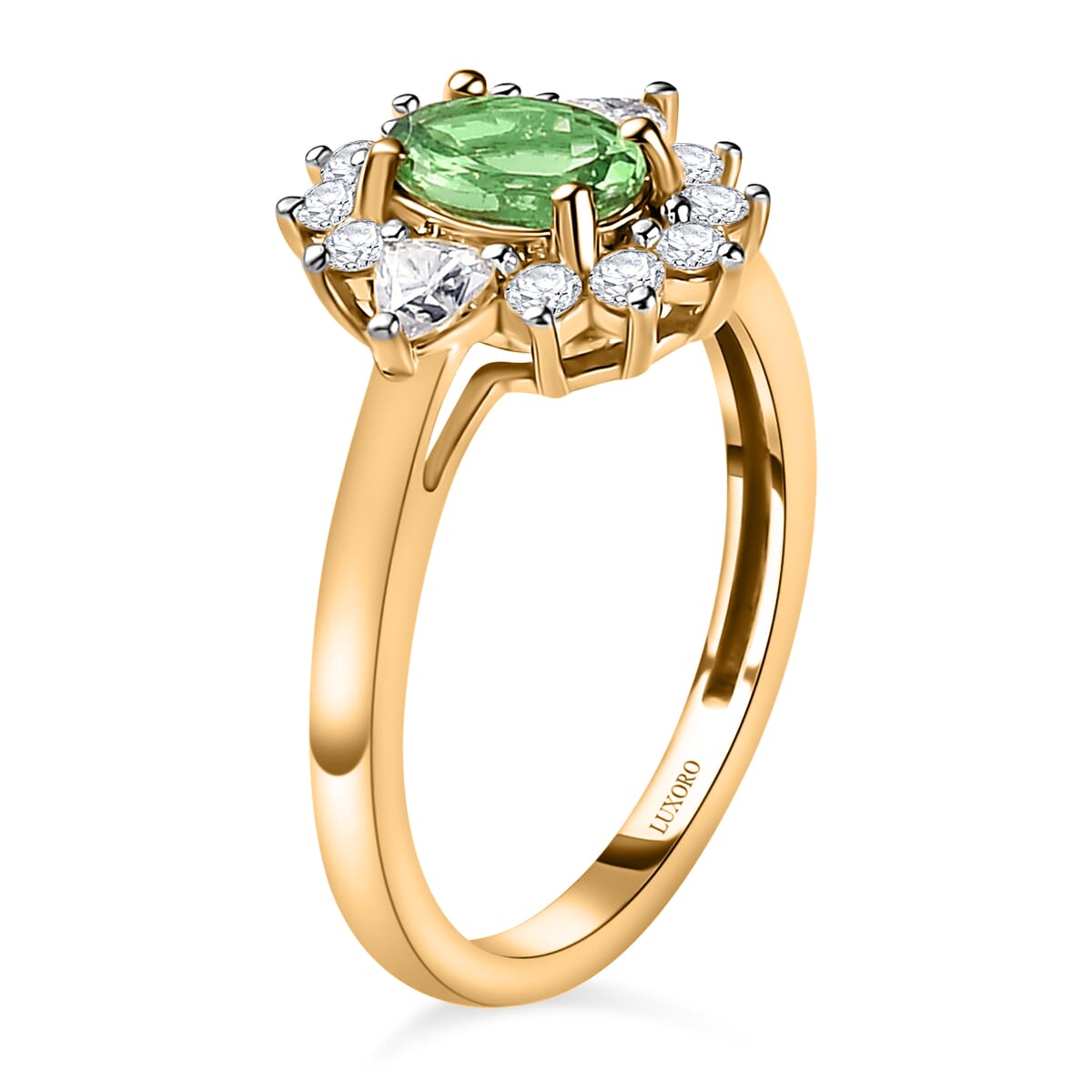 LUXORO 10K Yellow Gold Premium Natural Tsavorite Garnet and Moissanite Sunburst Ring 2.15 Grams 1.25 ctw image number 3