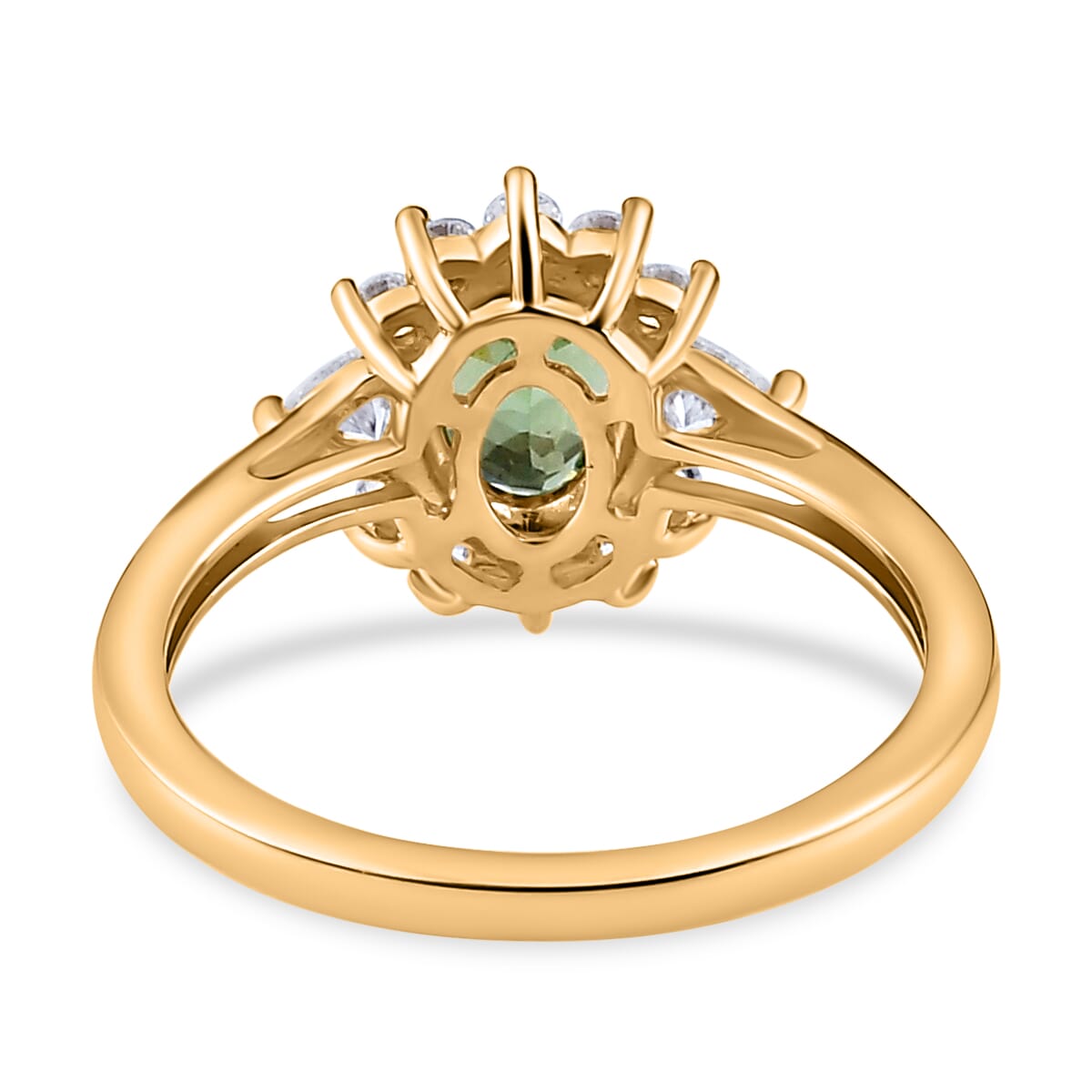LUXORO 10K Yellow Gold Premium Natural Tsavorite Garnet and Moissanite Sunburst Ring 2.15 Grams 1.25 ctw image number 4
