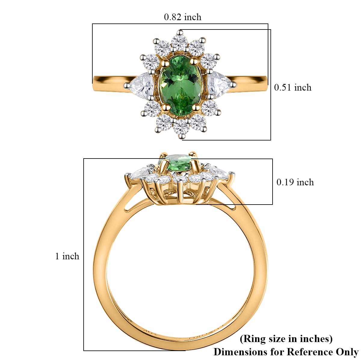 LUXORO 10K Yellow Gold Premium Natural Tsavorite Garnet and Moissanite Sunburst Ring 2.15 Grams 1.25 ctw image number 5